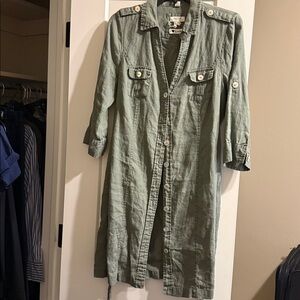 Malvin Hamburg Germany Green Linen Shirt Dress size 10 Large